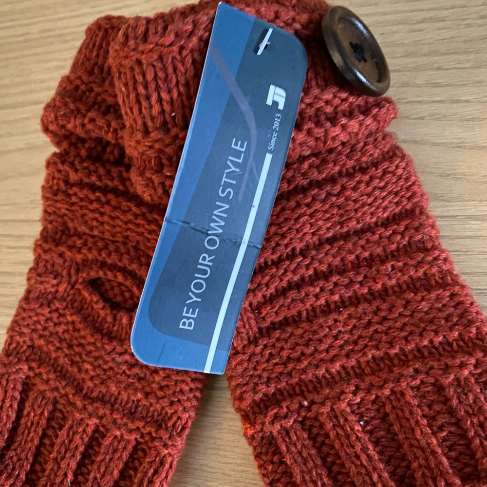 Dark orange brown colored fingerless gloves